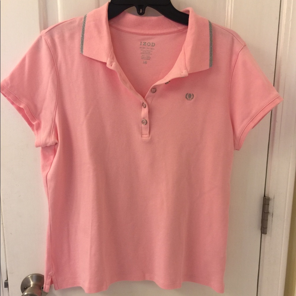 IZOD Polo Shirt Sz L/G Pink Short Sleeve. EUC